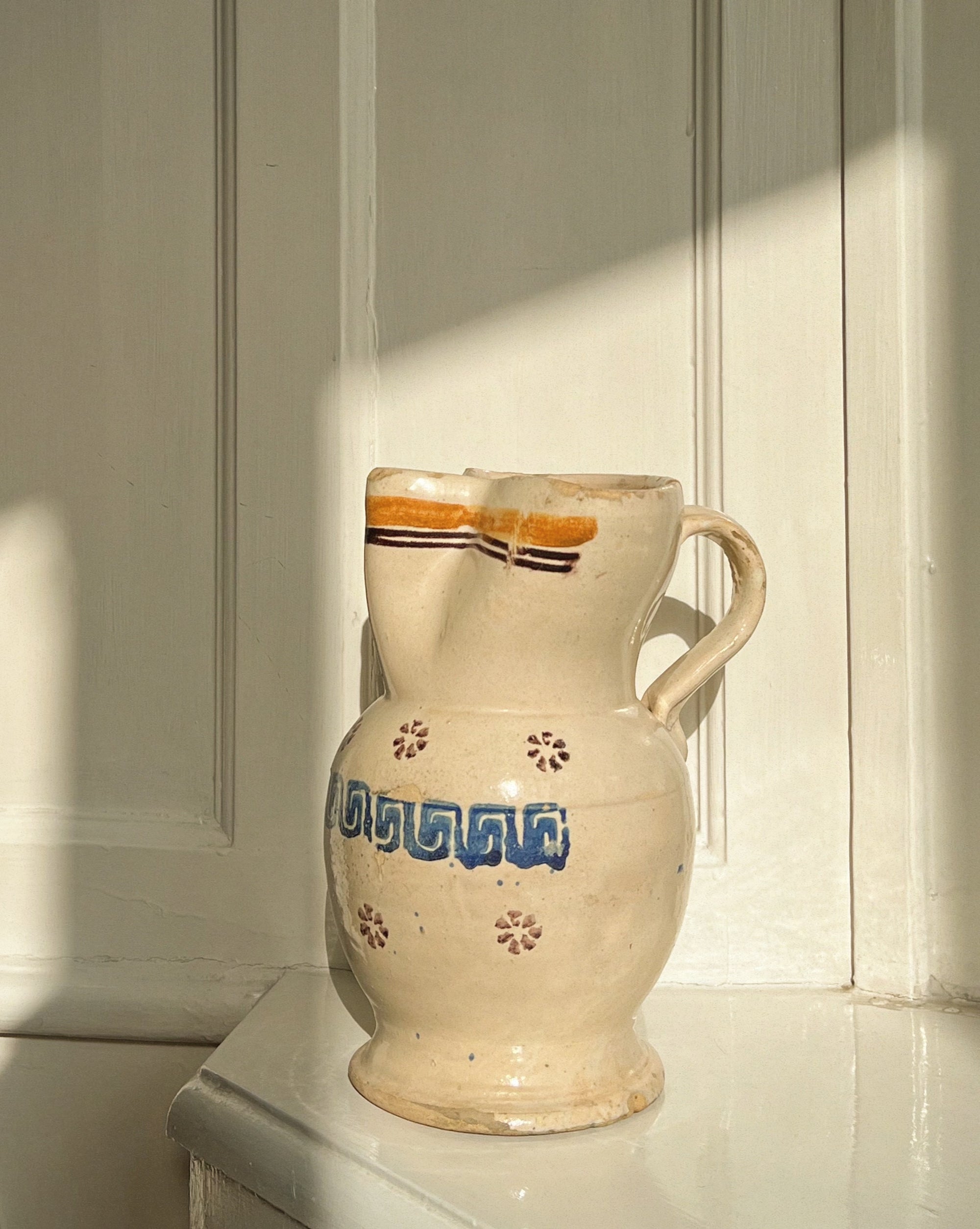 Antique ceramic pitcher meandros safron